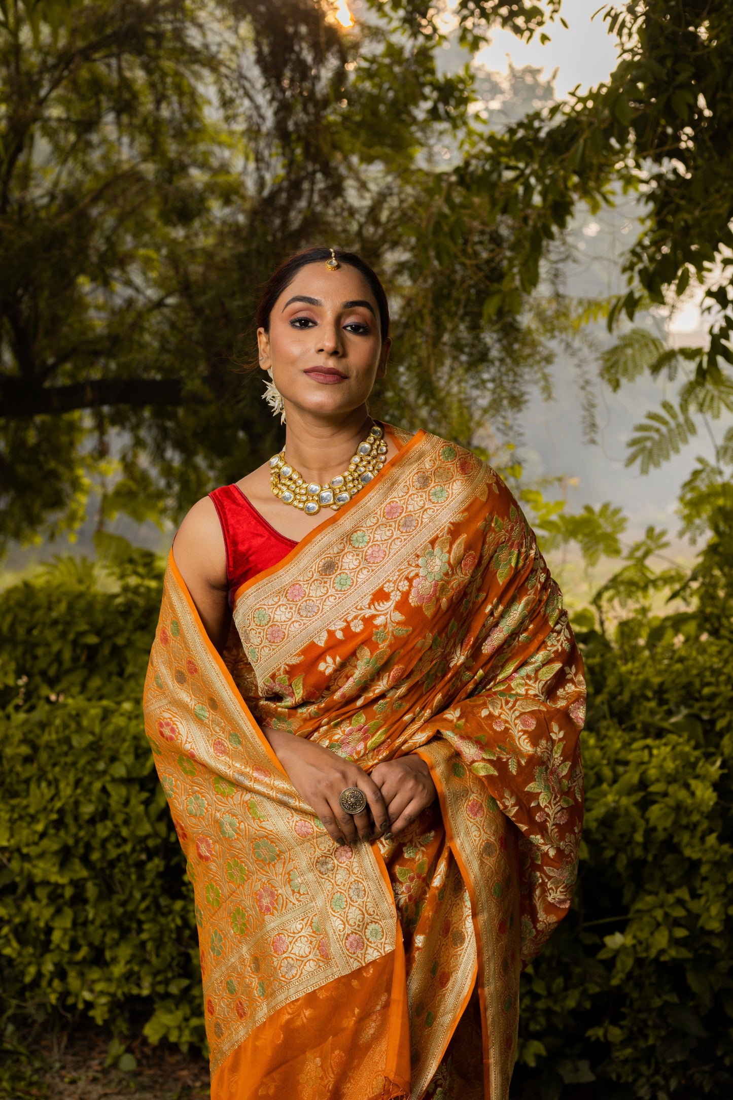 Rust Saree Georgette Khaddi Silk