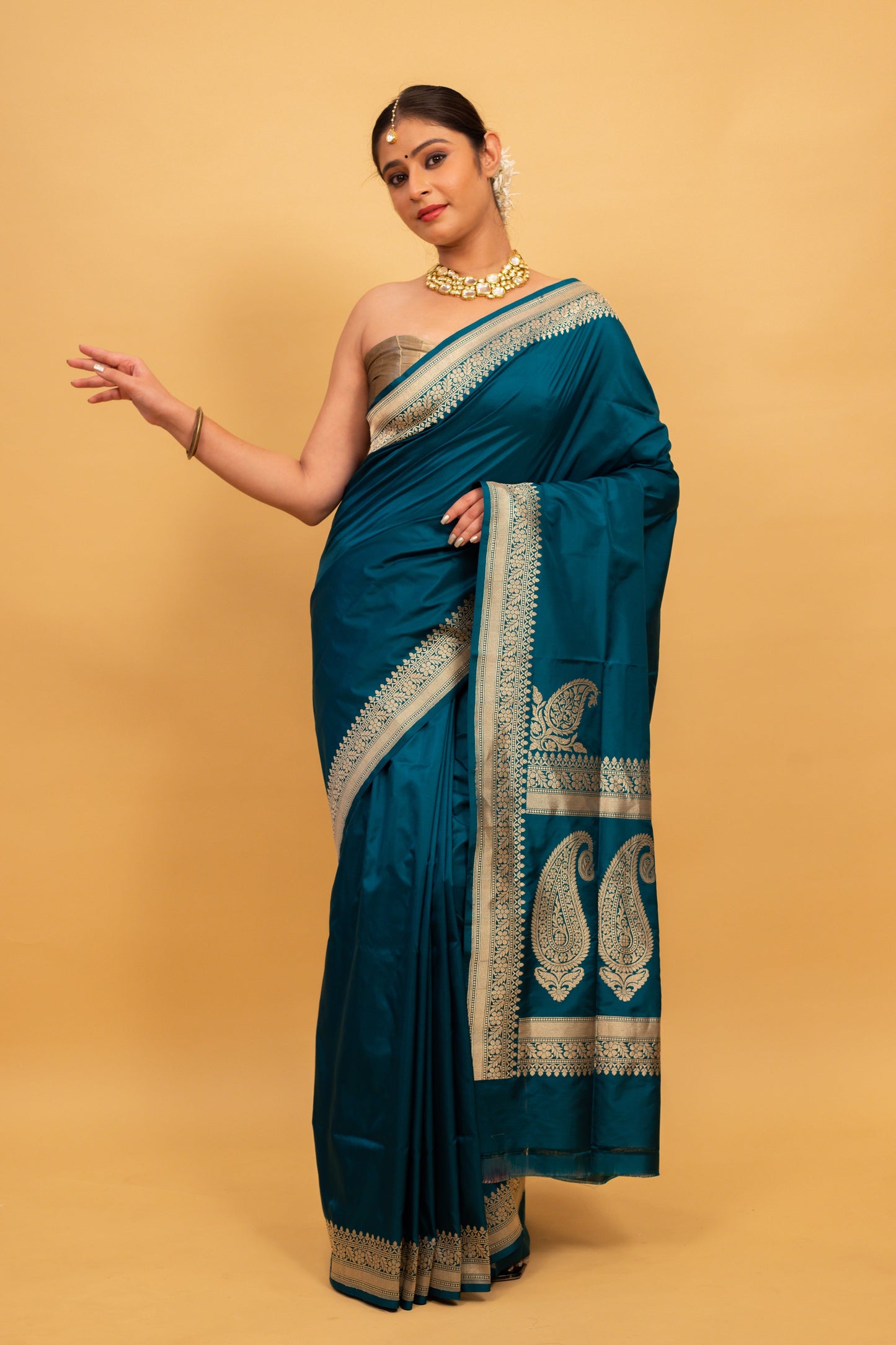 Teal Saree Katan Silk Handwoven
