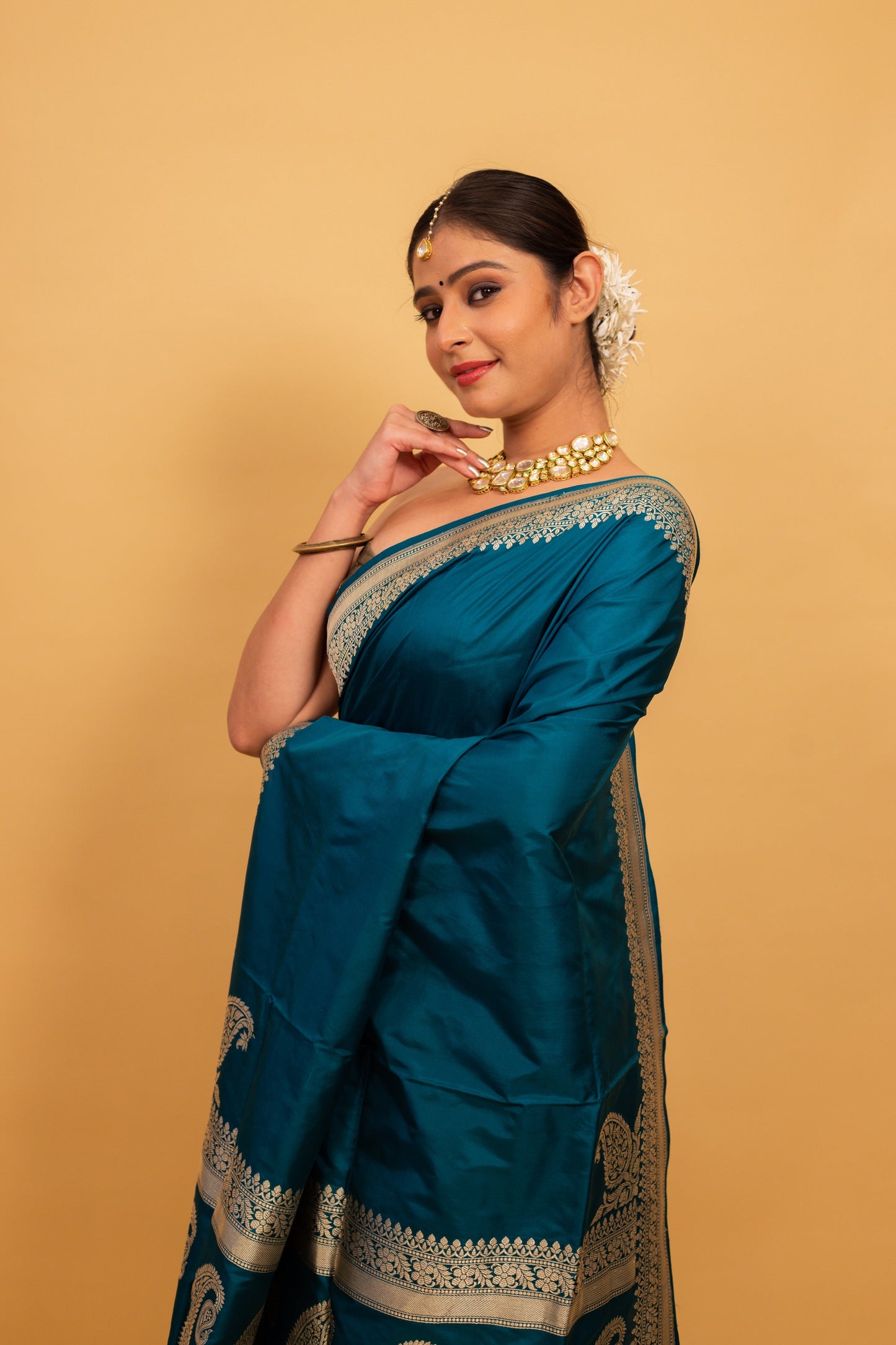 Teal Saree Katan Silk Handwoven