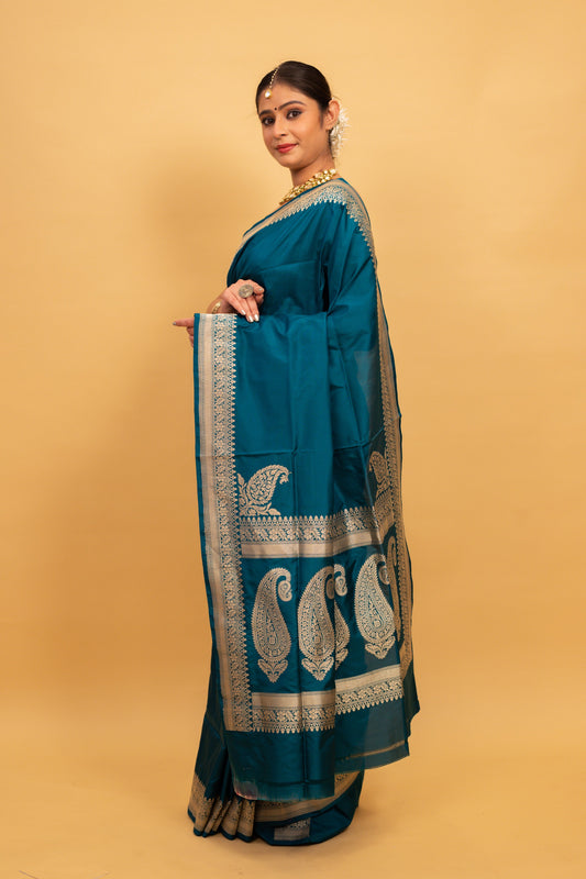 Teal Saree Katan Silk Handwoven