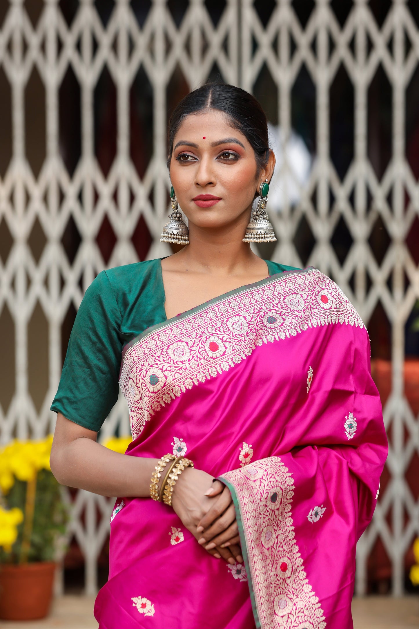 Magenta Katan Pure Silk Kadwa Saree