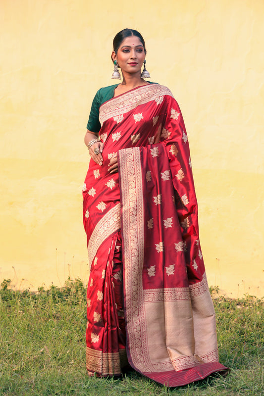 Maroon Katan Pure Silk Kadwa Saree