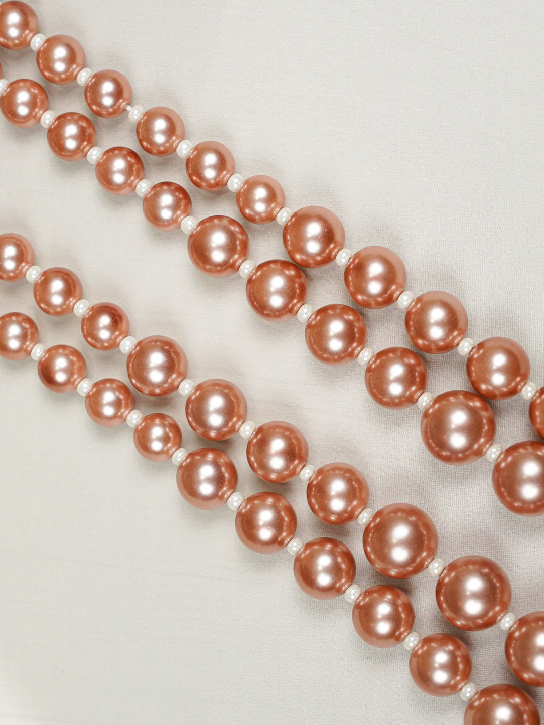 Zevar Club Metallic White, Brown, Grey Glossy Pearl Double Layer Royal Statement Necklace