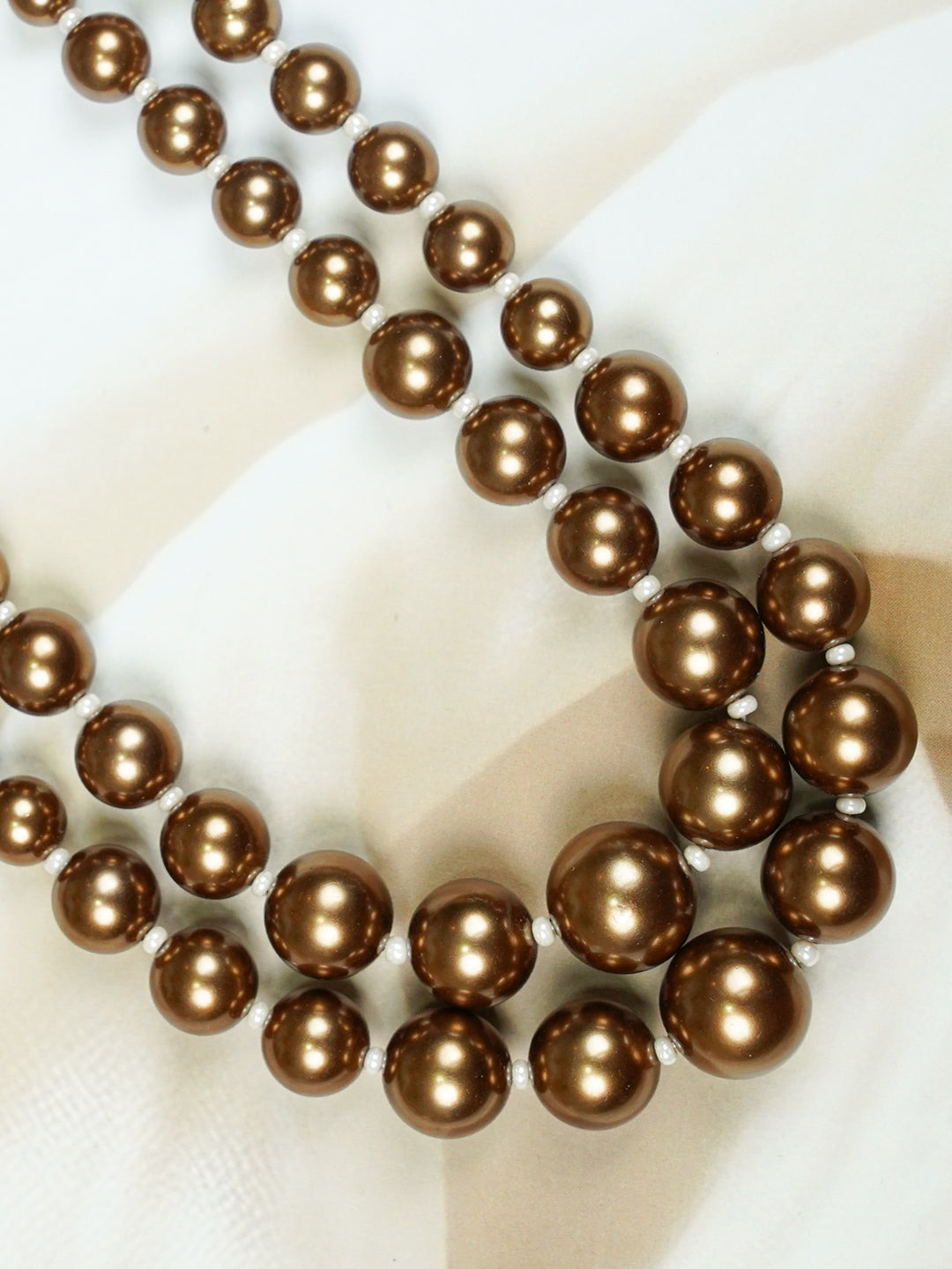 Zevar Club Metallic White, Brown, Grey Glossy Pearl Double Layer Royal Statement Necklace