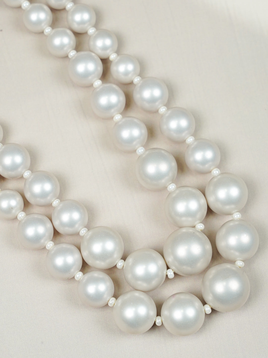 Zevar Club Metallic White, Brown, Grey Glossy Pearl Double Layer Royal Statement Necklace