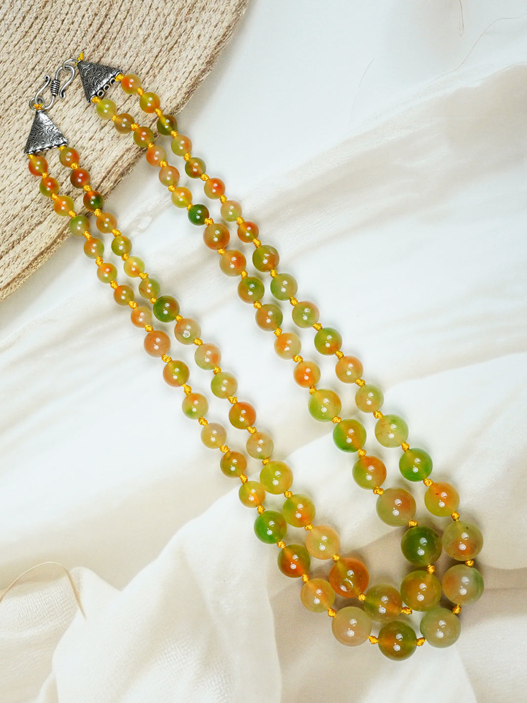 Zevar Club Yellow Green Orange Glossy Beads Double Layer Handcrafted Statement Necklace