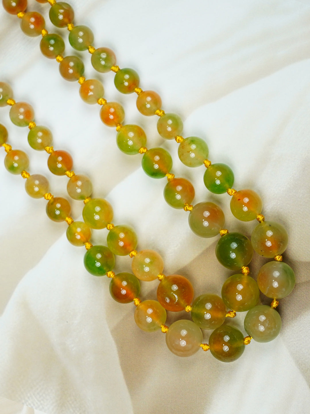 Zevar Club Yellow Green Orange Glossy Beads Double Layer Handcrafted Statement Necklace