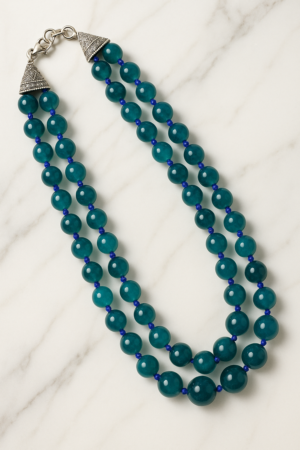 Zevar Club Yellow Green Orange Glossy Beads Double Layer Handcrafted Statement Necklace