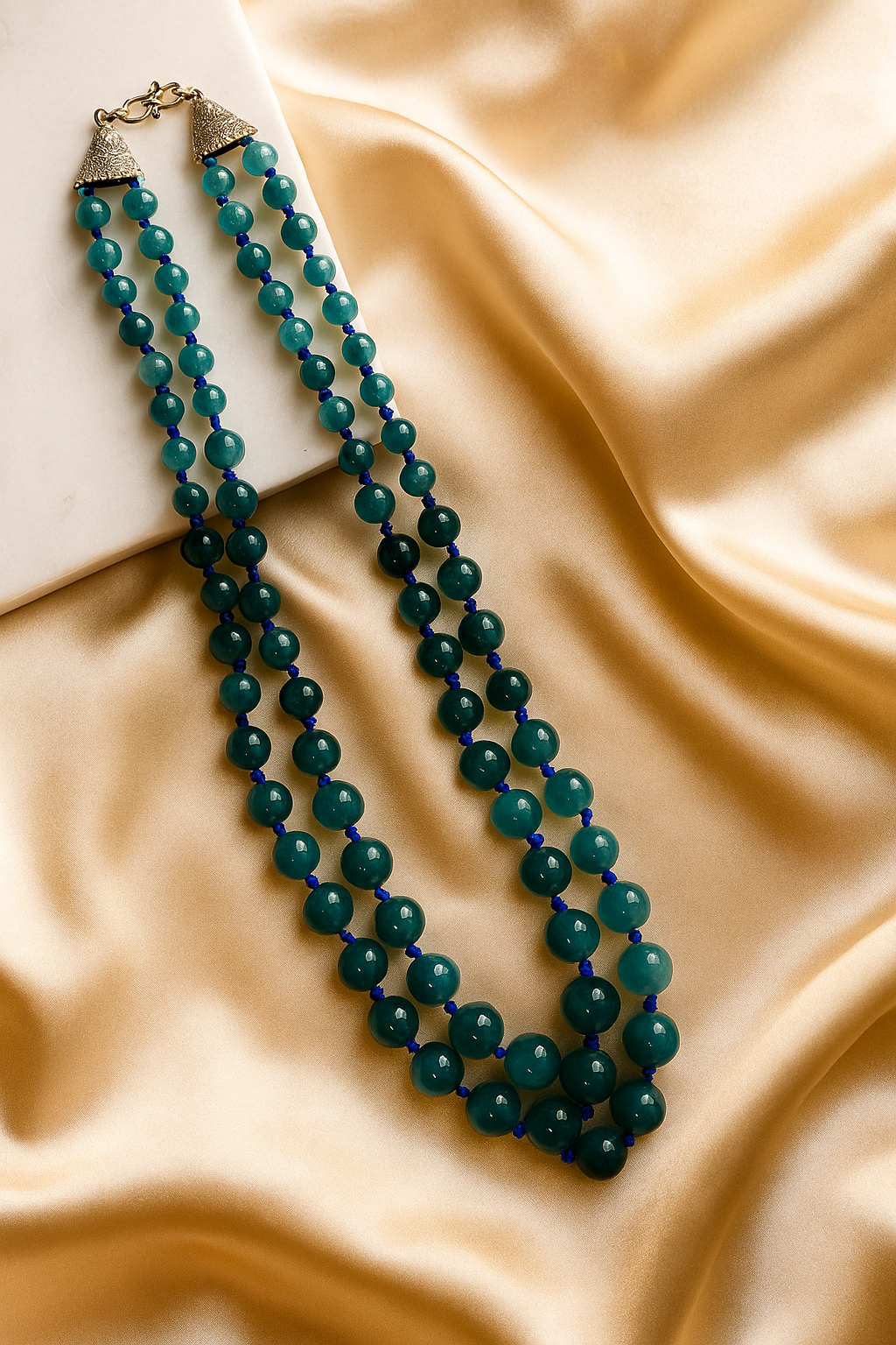 Zevar Club Yellow Green Orange Glossy Beads Double Layer Handcrafted Statement Necklace