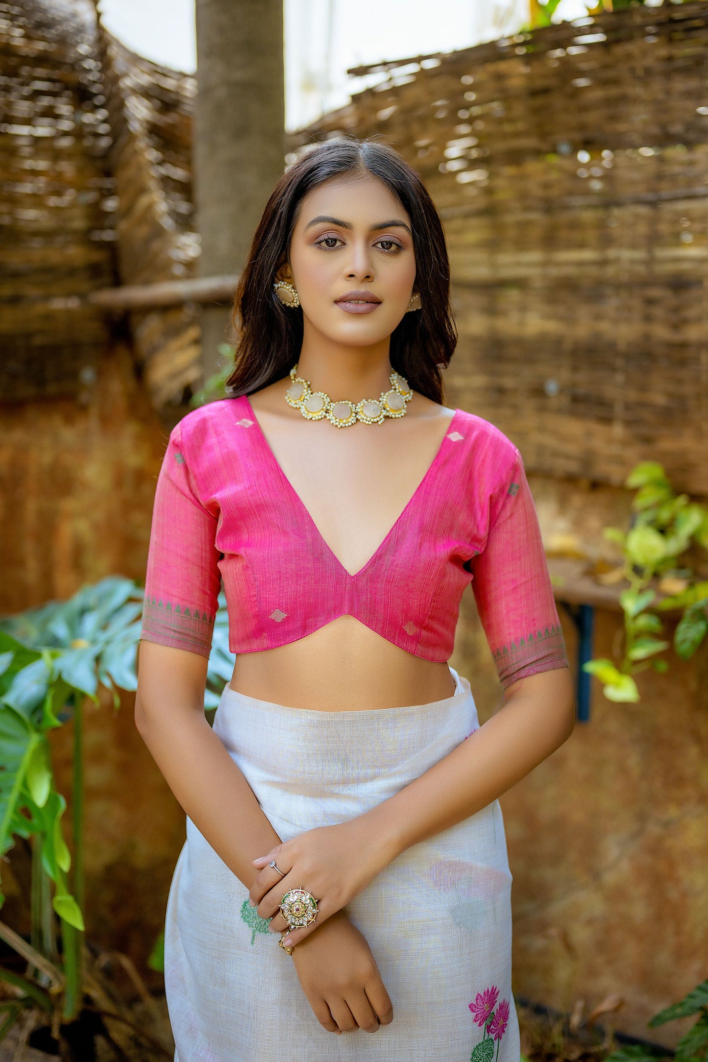 Pink Muga Cotton Pichwai Thread woven Saree