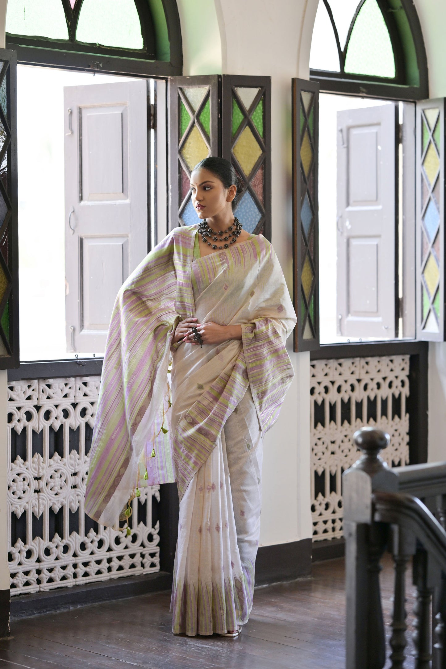 Mahendi Muga Cotton Ikkat Saree