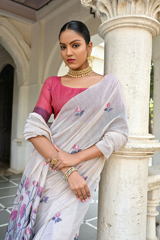 Blue Muga Cotton Pichwai pattern meenakari butti weave Saree