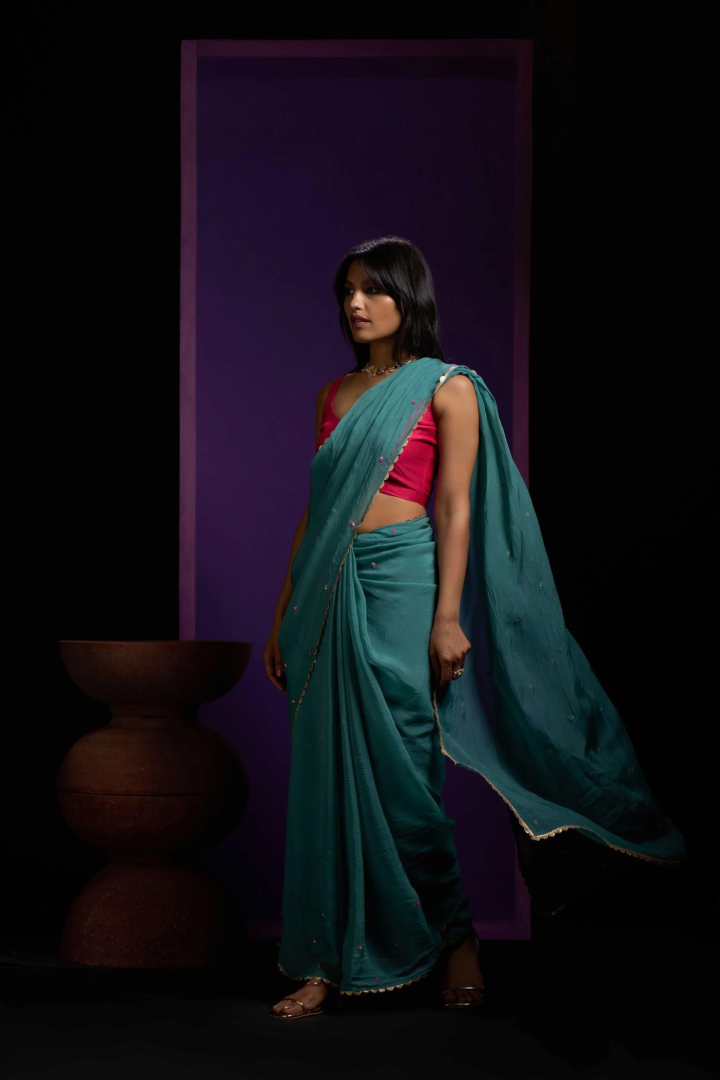 Noori Green Viscose Organza Saree