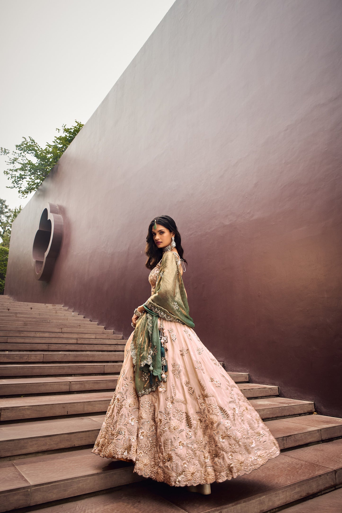 Green Viscose Sequins work Bridesmaid Lehenga set