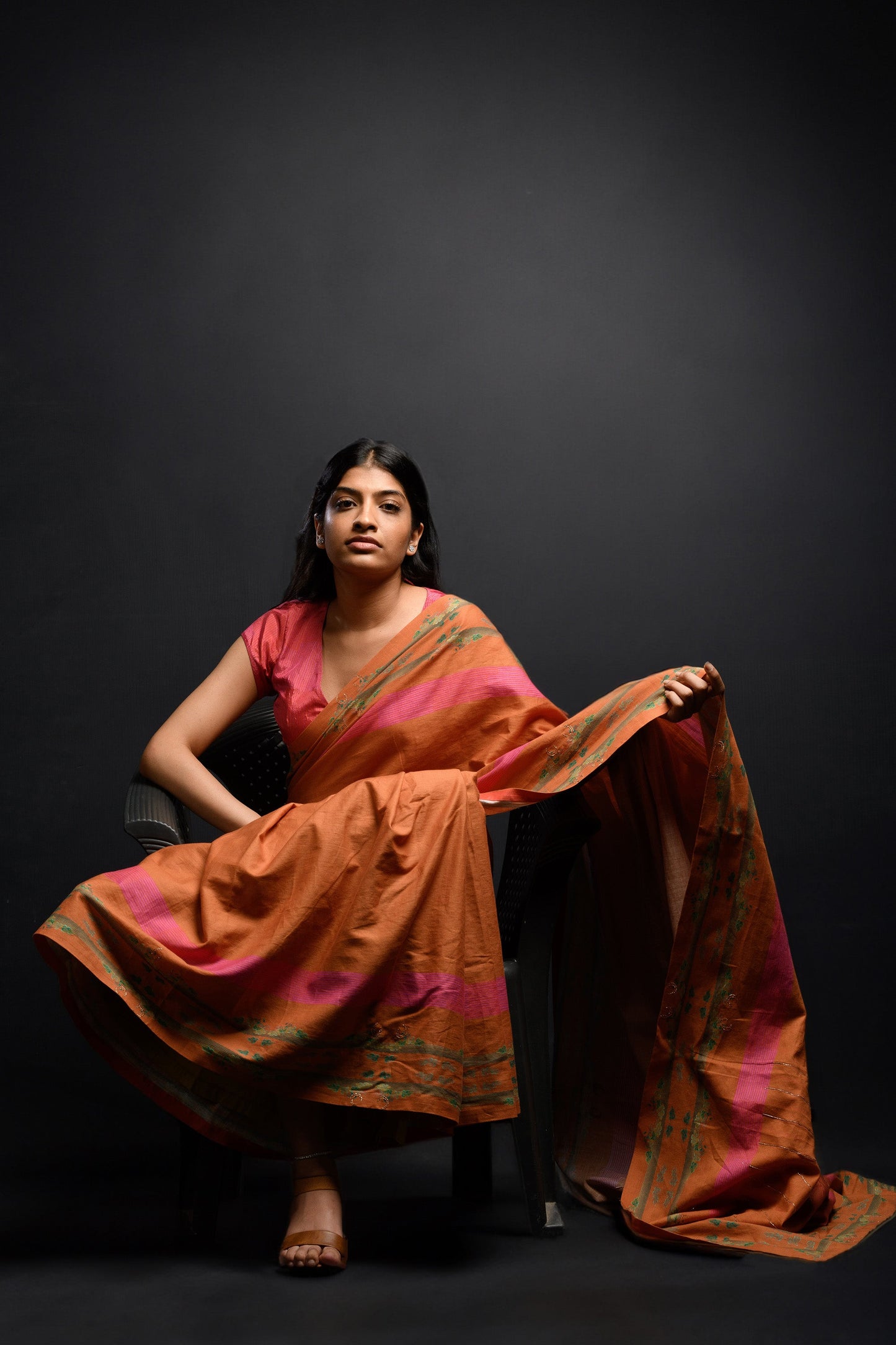 Mustard Zari Embroidered Linen Dhupdi Saree