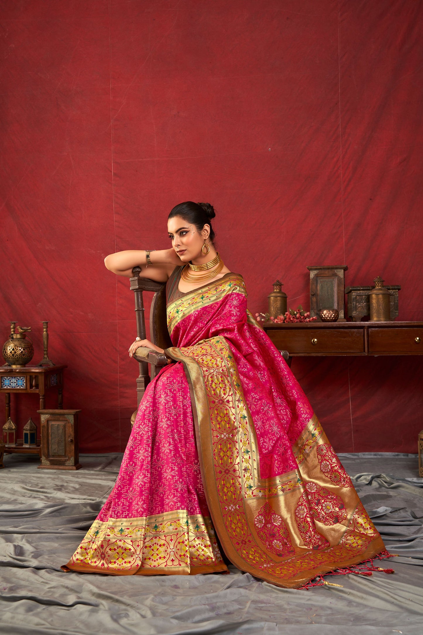 Bansi Pink Paithani Silk Meenakari weaves Zari Saree