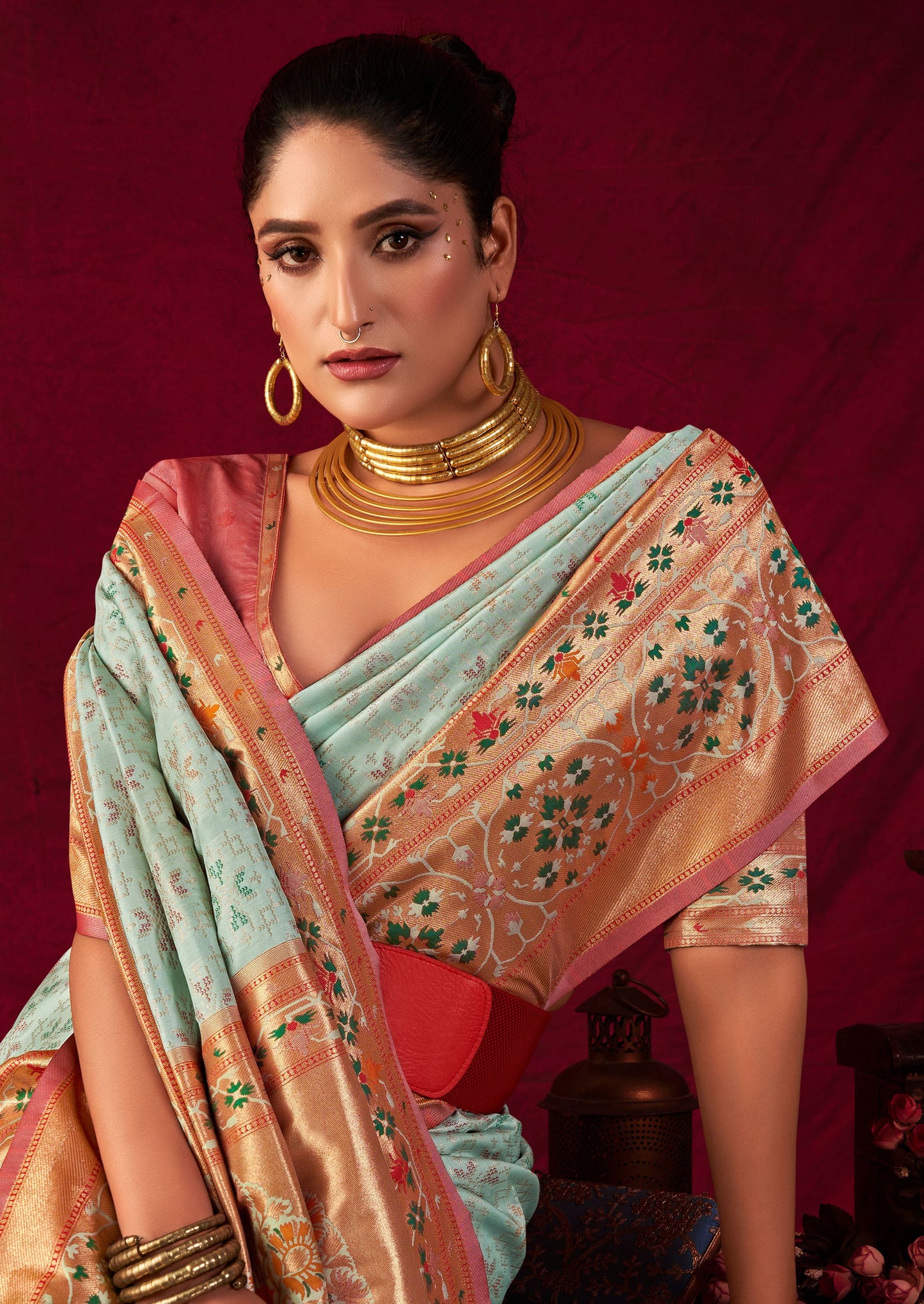 Bansi Sea Green Paithani Silk Meenakari weaves Zari Saree
