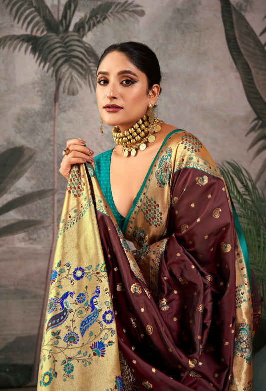 Isha Maroon Paithani Silk Zari woven Saree