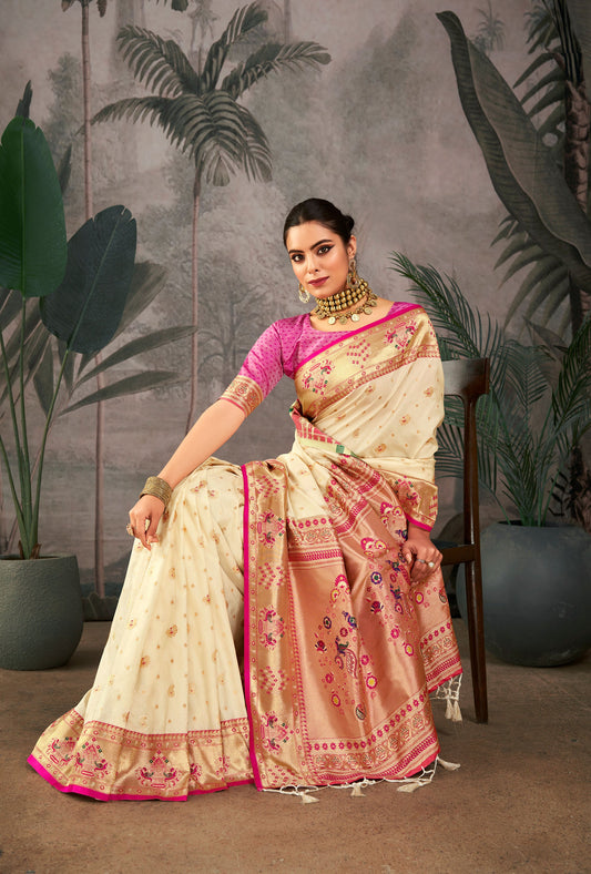 Isha White Paithani Silk Zari woven Saree