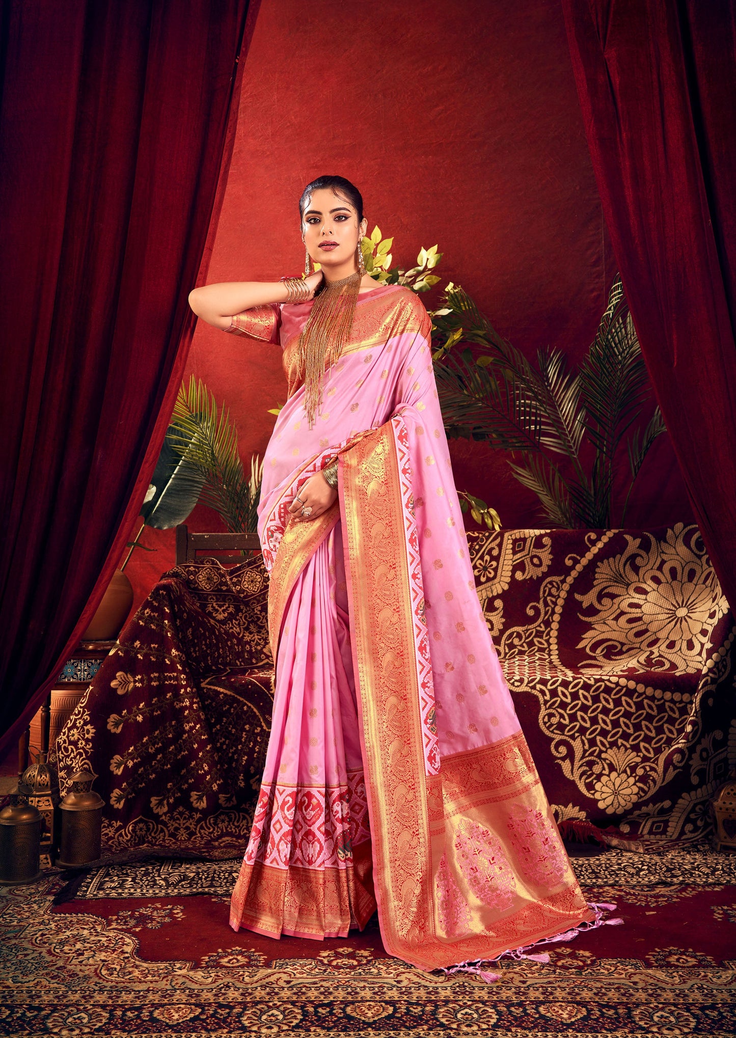 Nidhi Baby Pink Paithani Silk Zari woven Patola Border Saree