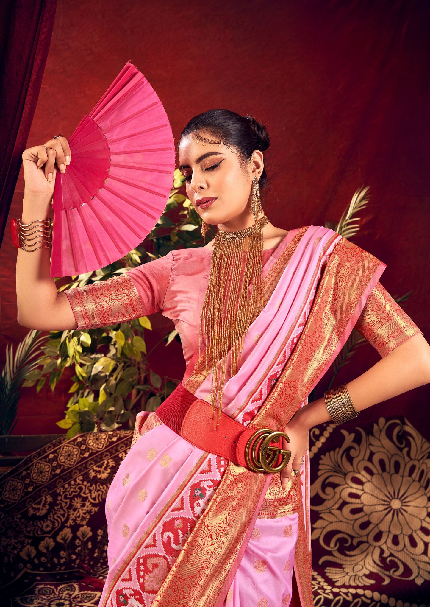 Nidhi Baby Pink Paithani Silk Zari woven Patola Border Saree