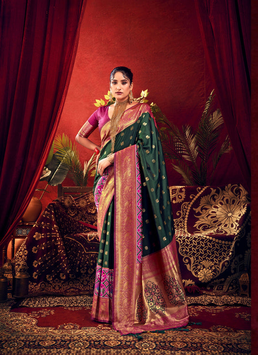 Nidhi Green Paithani Silk Zari woven Patola Border Saree