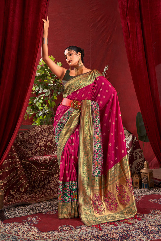 Nidhi Wine Paithani Silk Zari woven Patola Border Saree