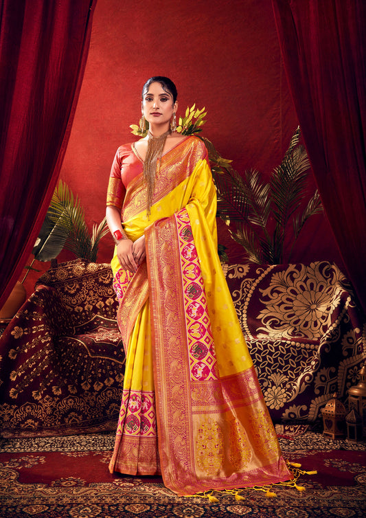 Nidhi Yellow Paithani Silk Zari woven Patola Border Saree