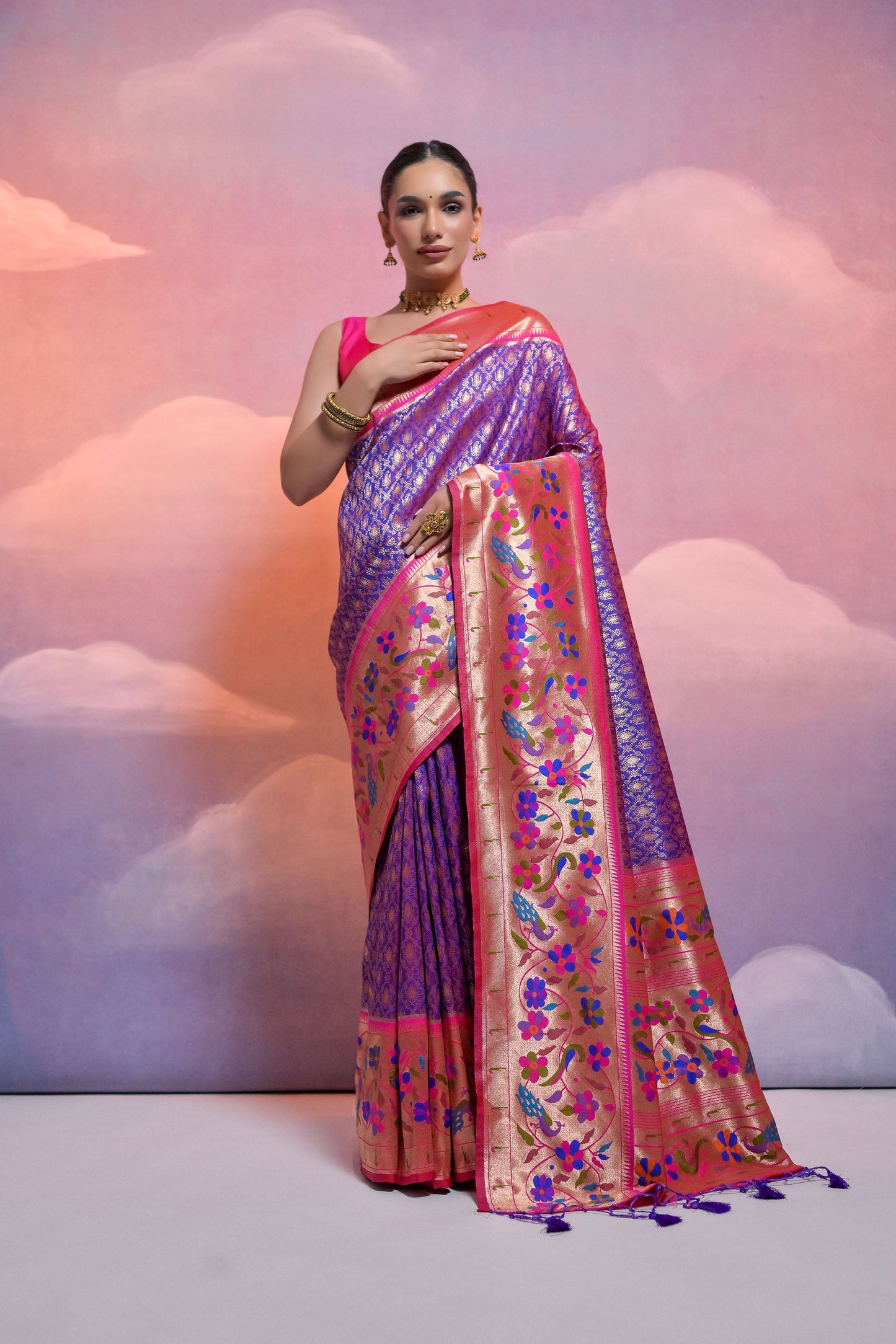 Royal Blue Paithani Silk Meenakari Zari Woven Saree