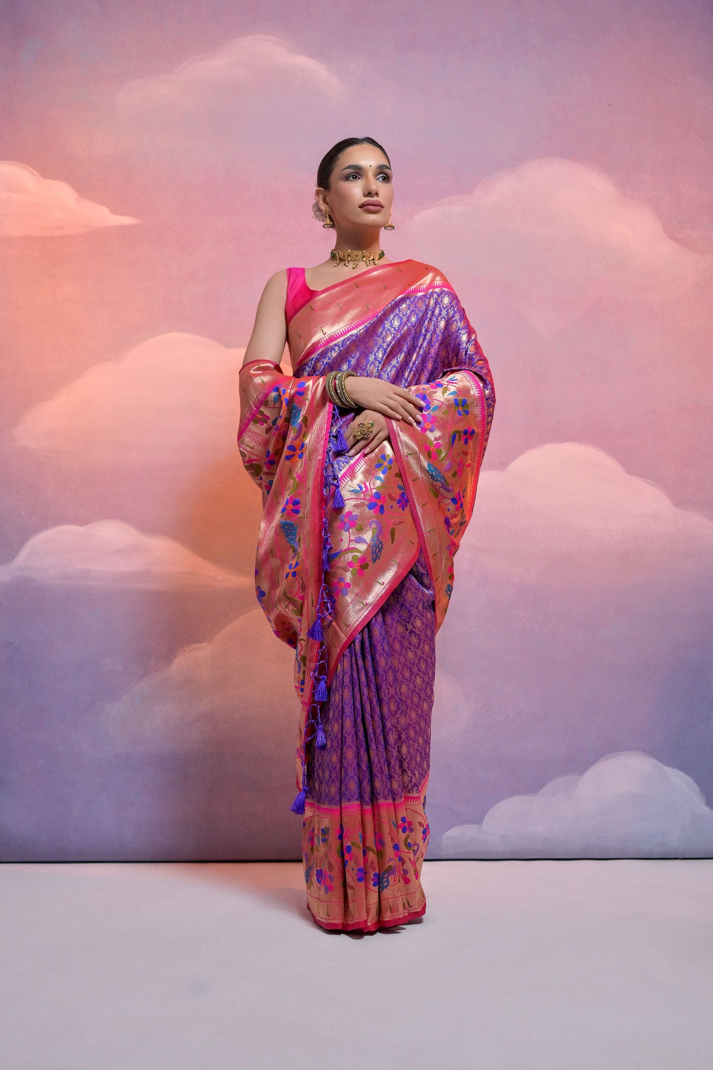 Royal Blue Paithani Silk Meenakari Zari Woven Saree