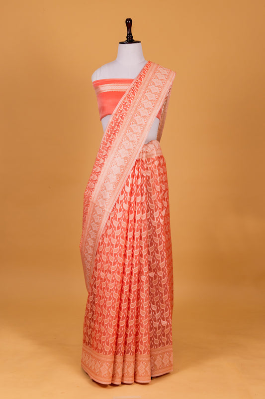Peach Banarasi Cotton Cutwork Saree