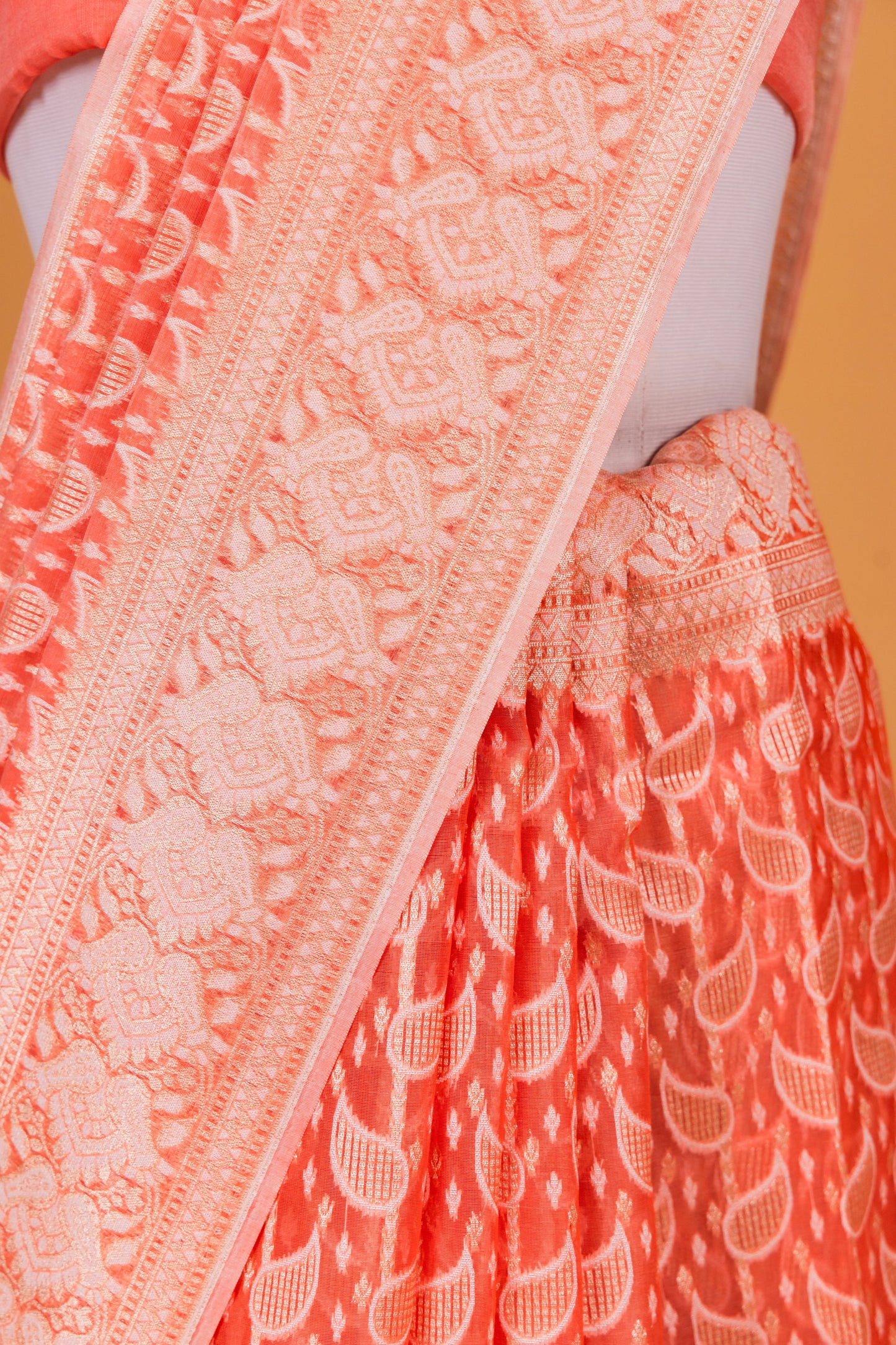 Peach Banarasi Cotton Cutwork Saree