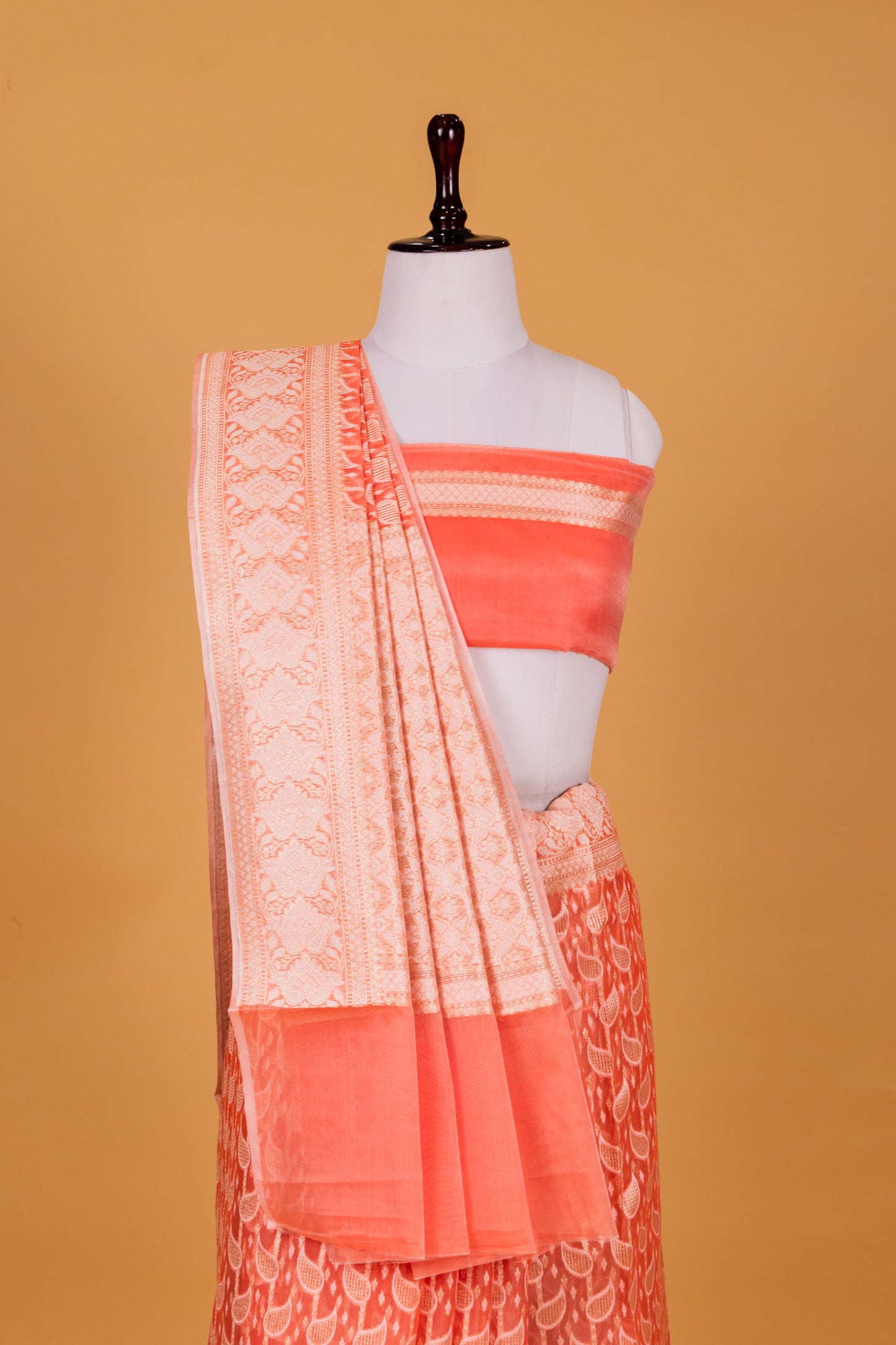 Peach Banarasi Cotton Cutwork Saree