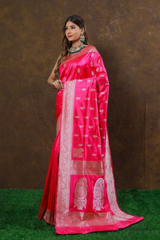 Pink Handwoven Kadwa Katan Silk Saree