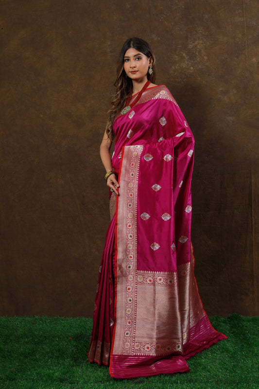 Rani Pink Handwoven Kadwa Katan Silk Saree