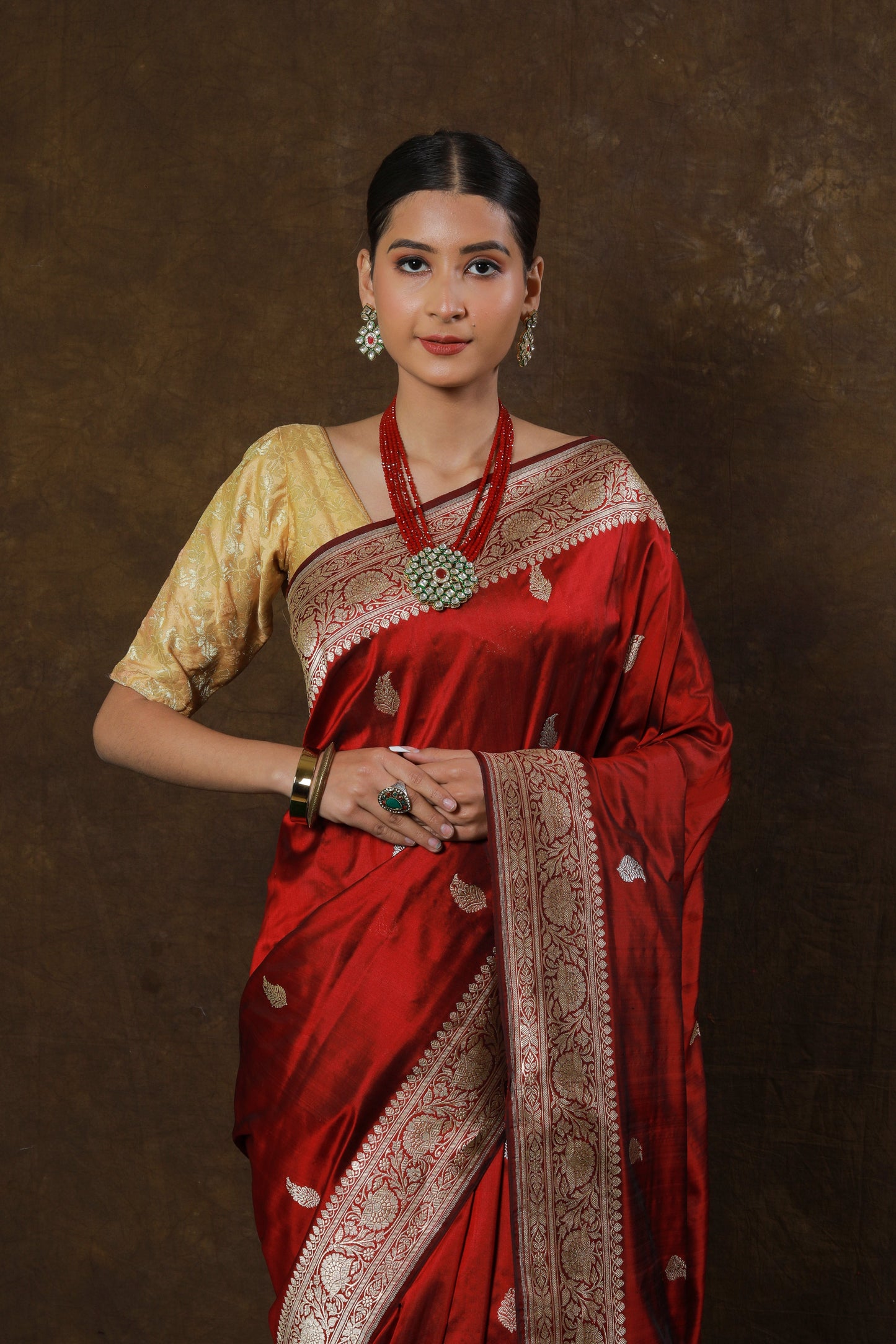 Maroon Handwoven Kadwa Katan Silk Saree
