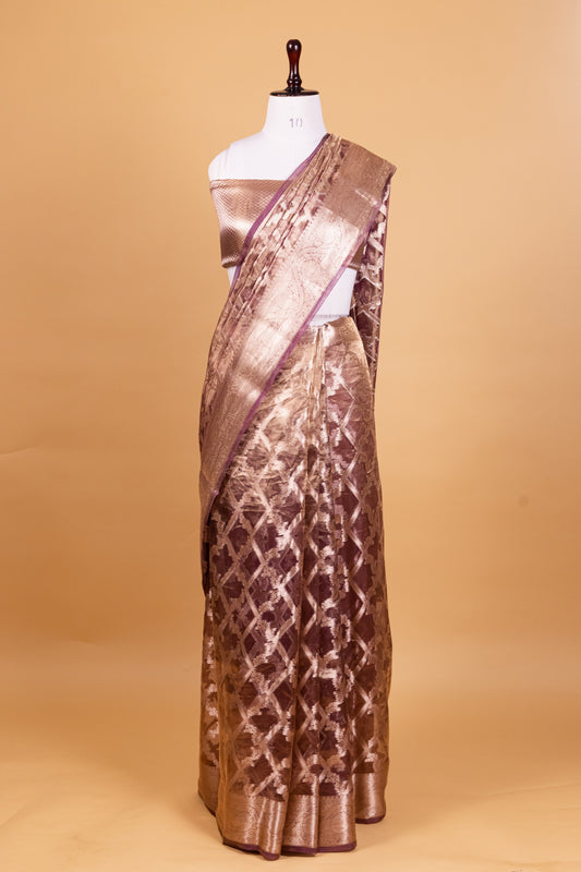 Purple Tissue Pure Silk Dyed Sare