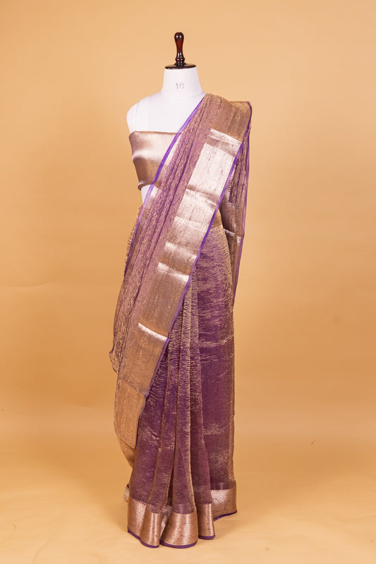 Purple Tissue Pure Silk Dyed Saree