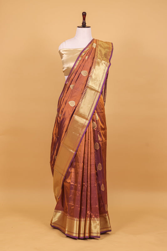 Purple Katan Pure Silk Kadhwa Saree