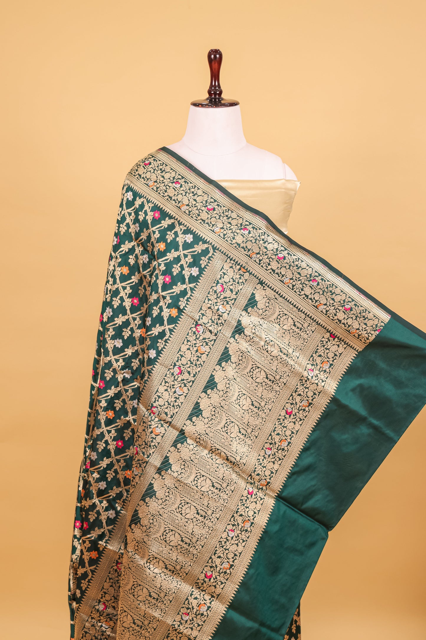 Green Katan Pure Silk Cutwork Saree