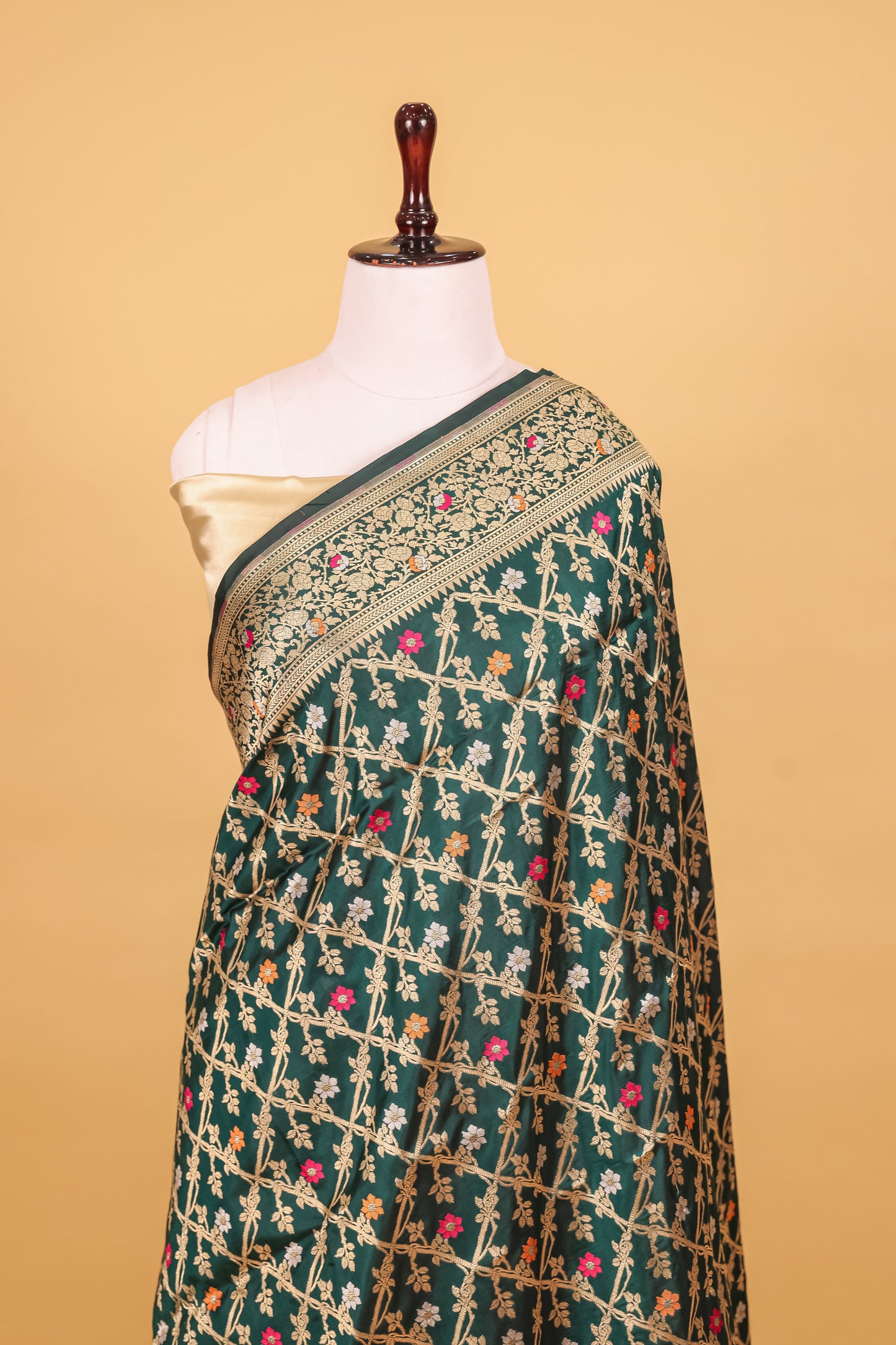 Green Katan Pure Silk Cutwork Saree
