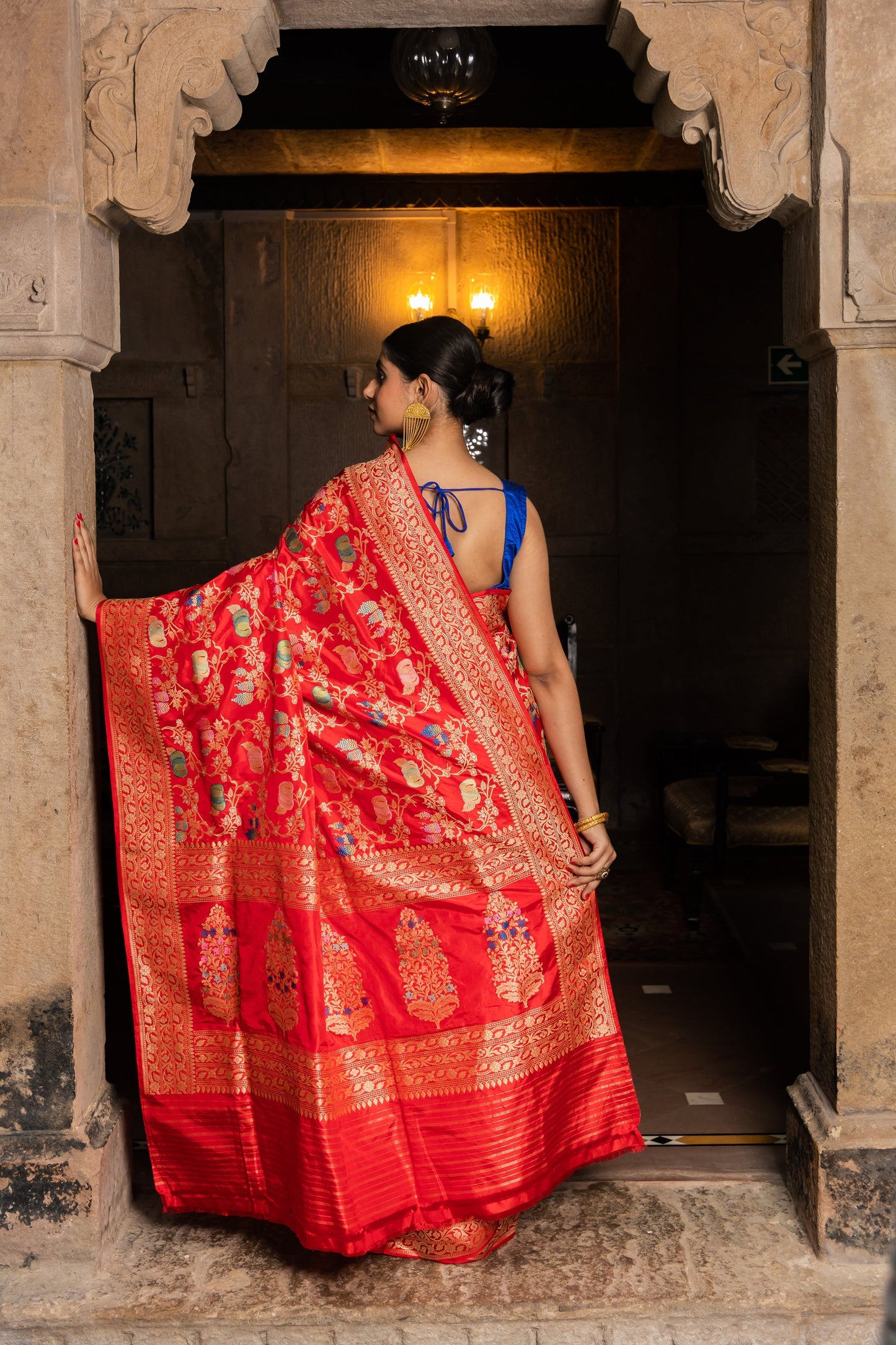 Red Handwoven Kadwa Katan Silk Saree