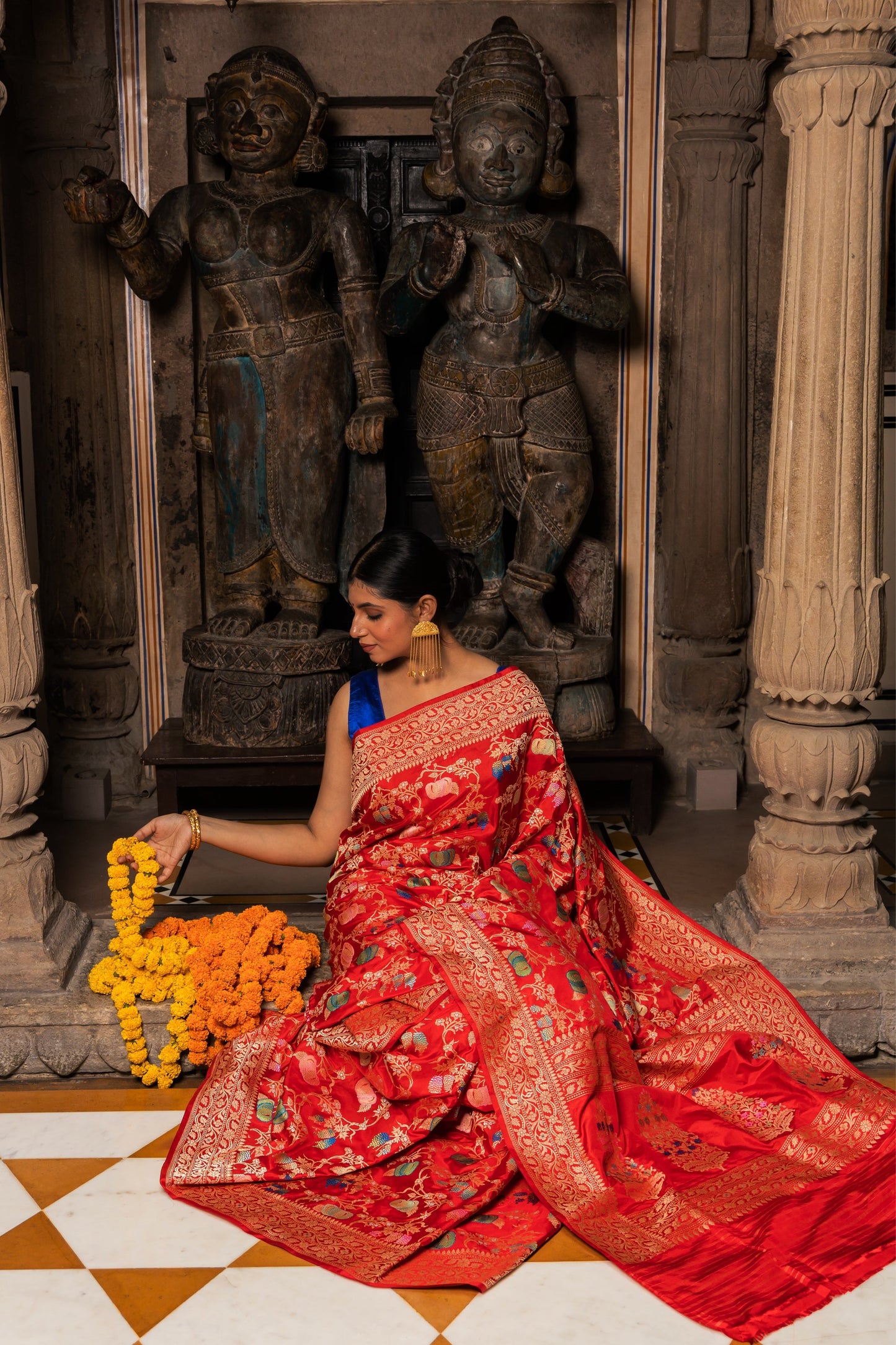 Red Handwoven Kadwa Katan Silk Saree