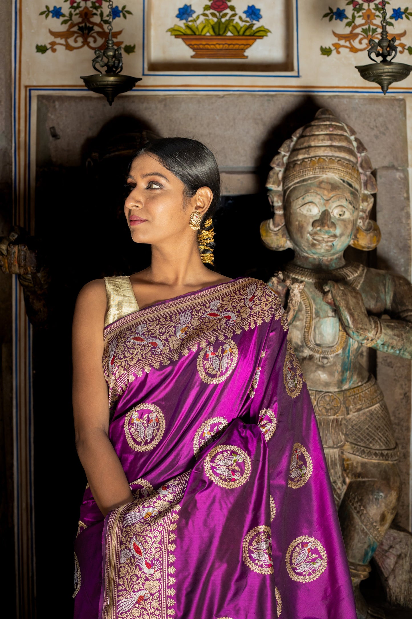 Purple Handwoven Kadwa Katan Silk Saree