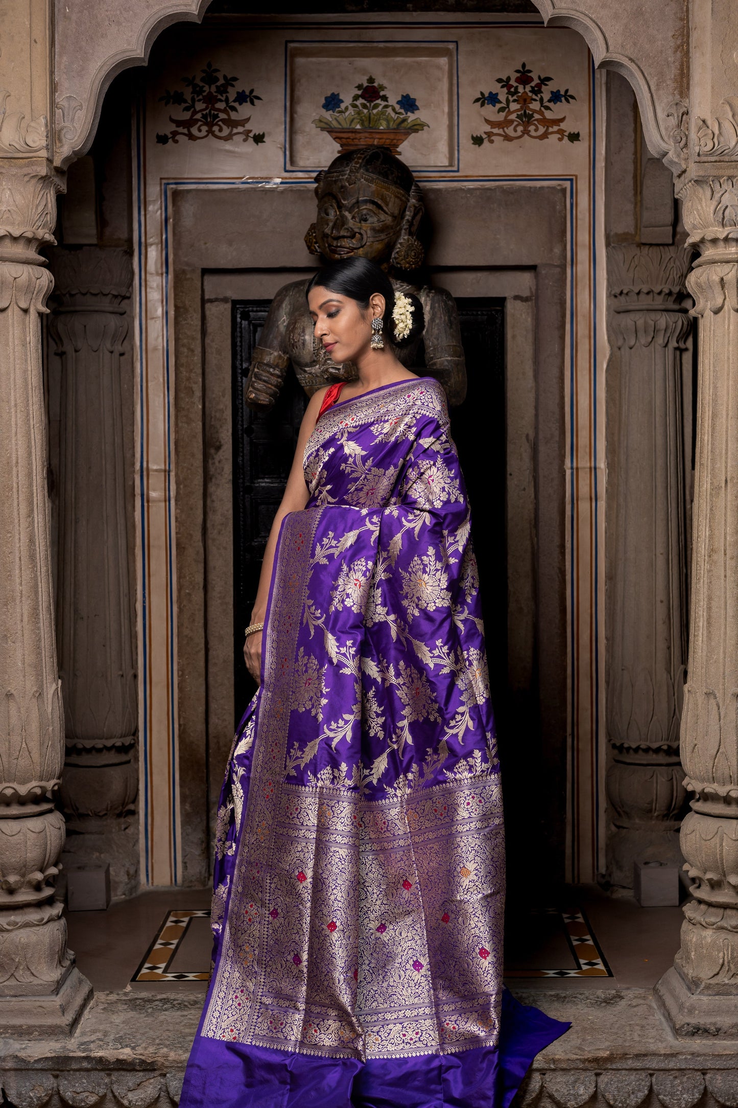 Purple Handwoven Kadwa Katan Silk Saree