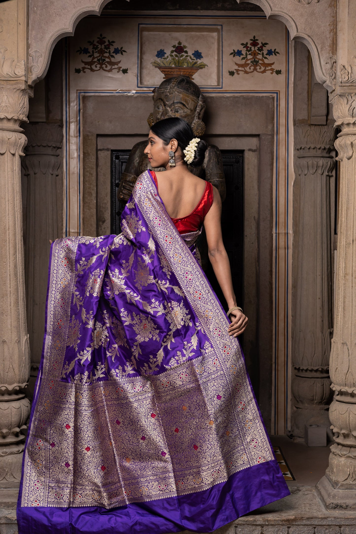 Purple Handwoven Kadwa Katan Silk Saree