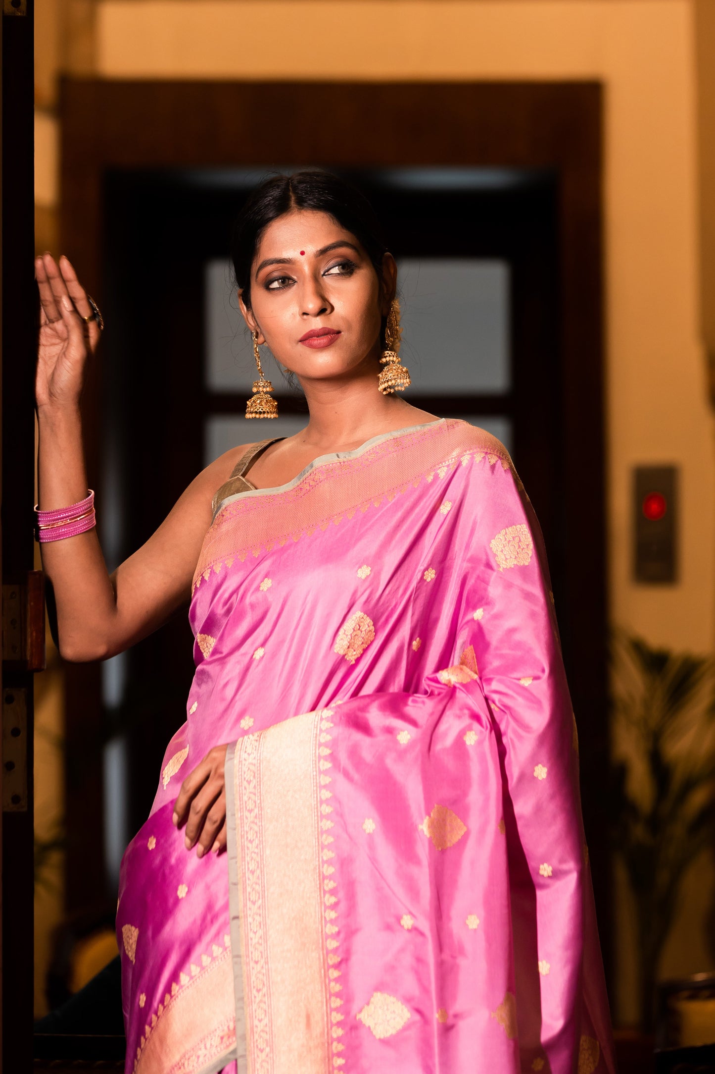 Pink Handwoven Kadwa Katan Pure Silk Saree