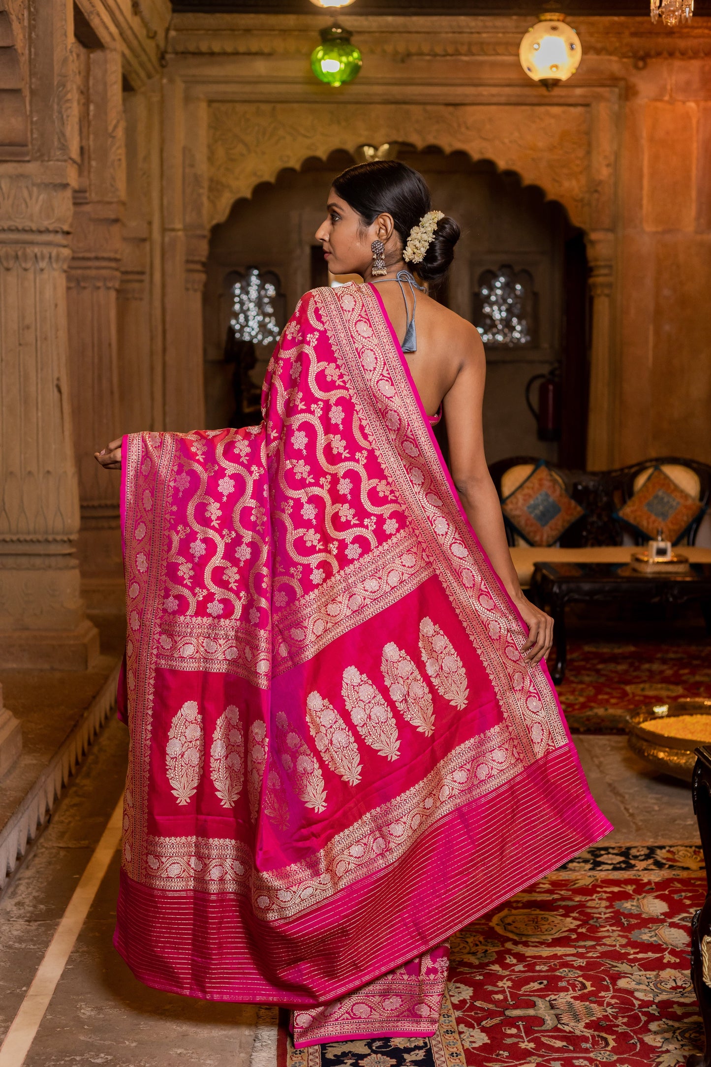 Pink Handwoven Kadwa Katan Silk Saree