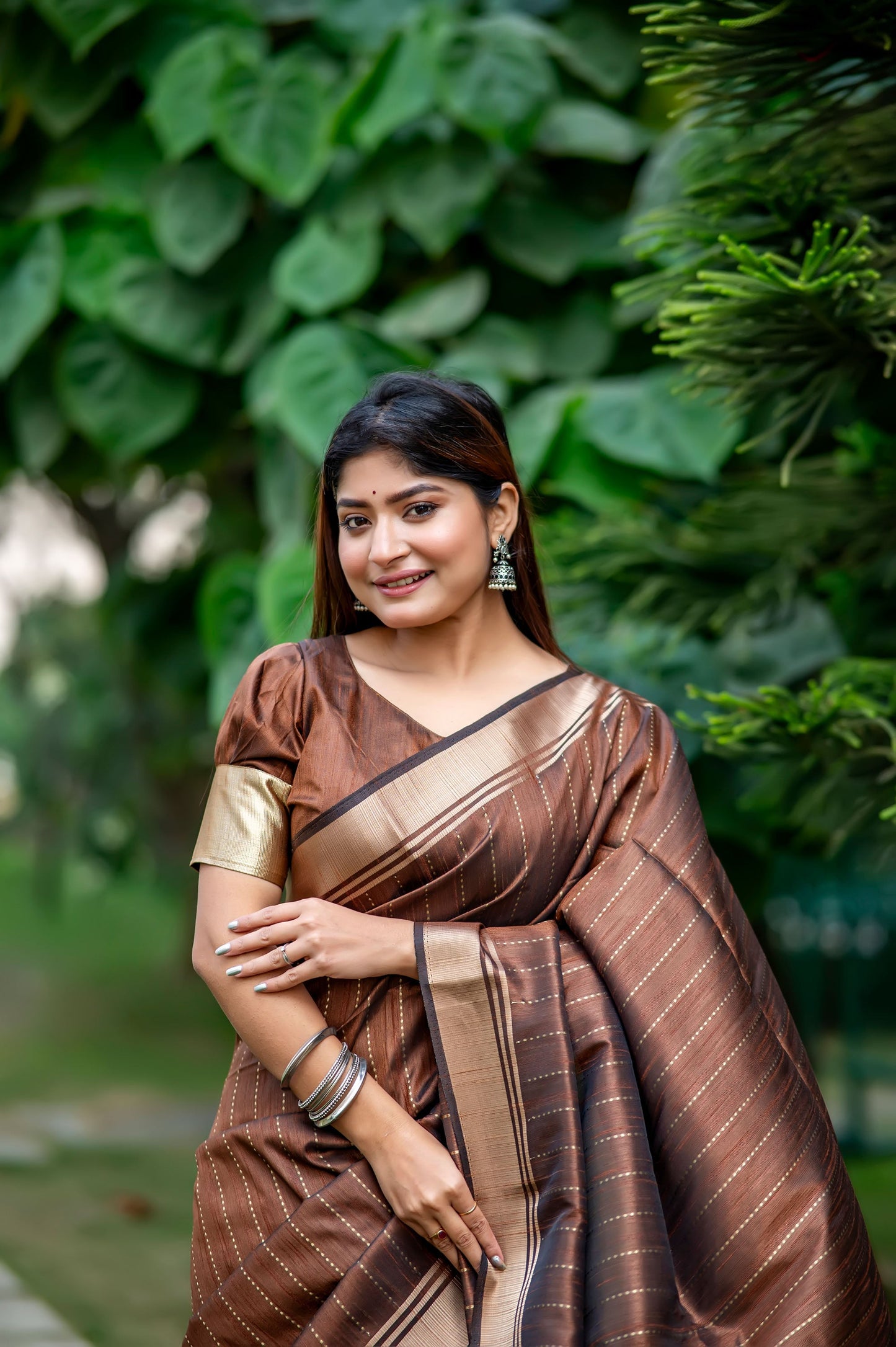Coffee Raw Silk Lining Zari woven Saree