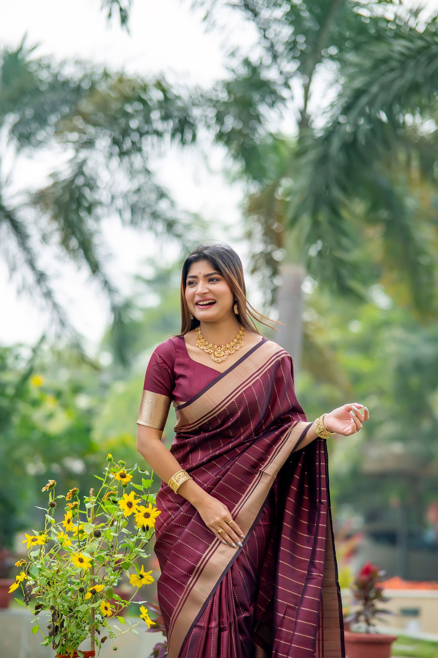 Maroon Raw Silk Lining Zari woven Saree